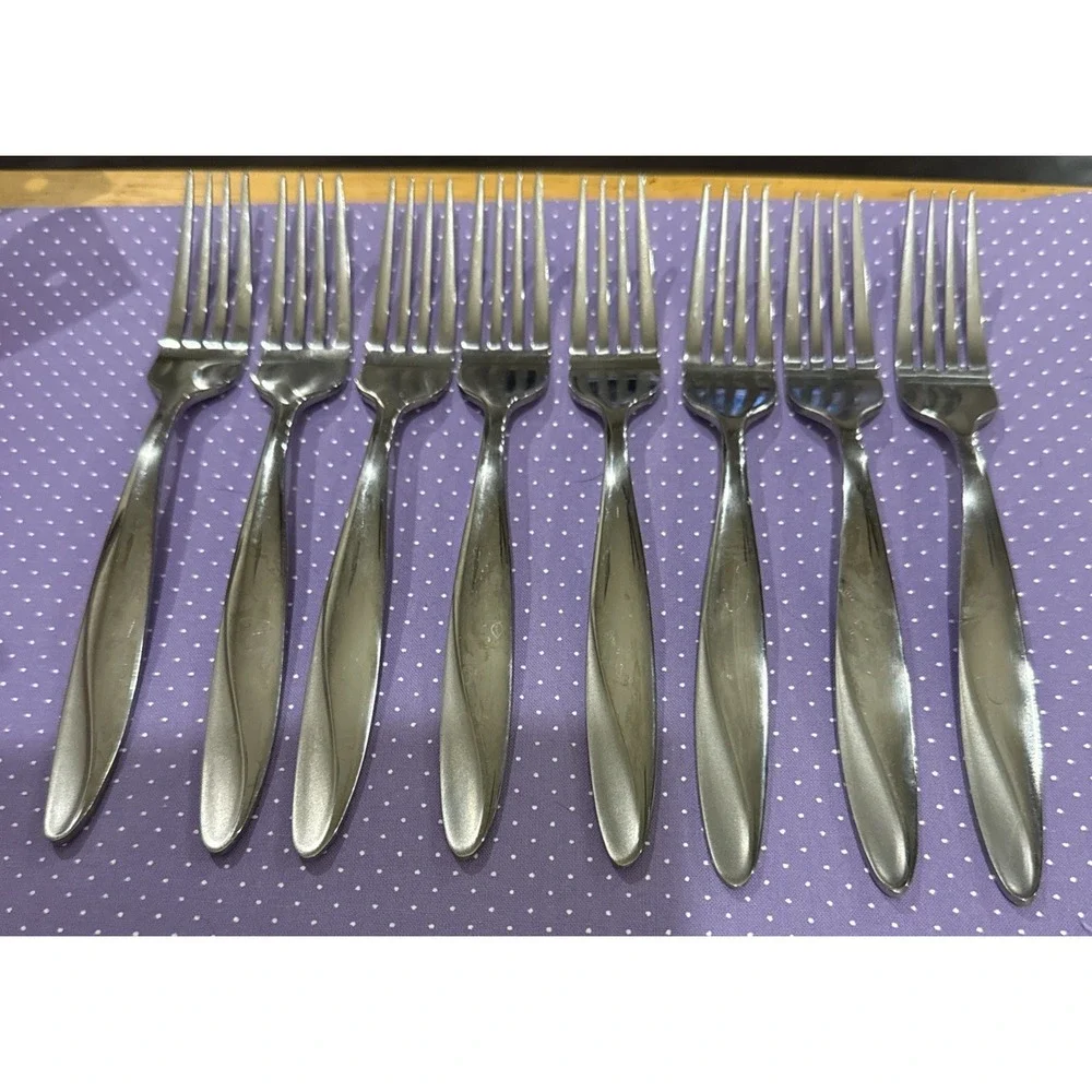 Oneida Simmer Salad Forks Fork‎ Stainless Steel Flatware Set Of 8